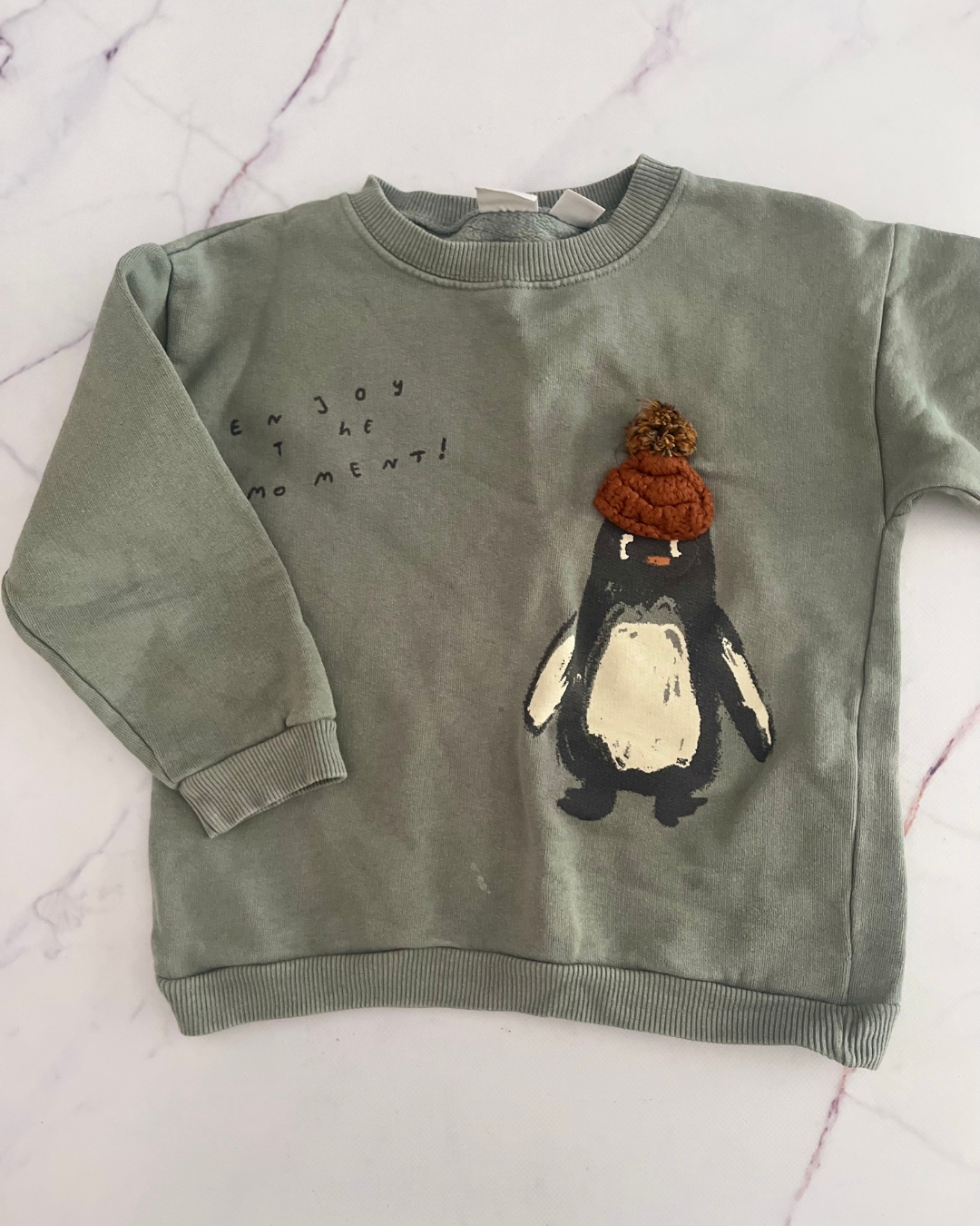 Zara light blue Enjoy The Moment penguin sweater 4/5Y