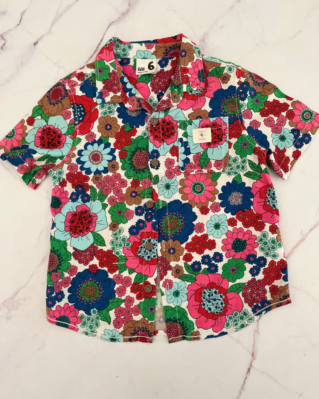 Cotton On beige floral collared shirt 6Y