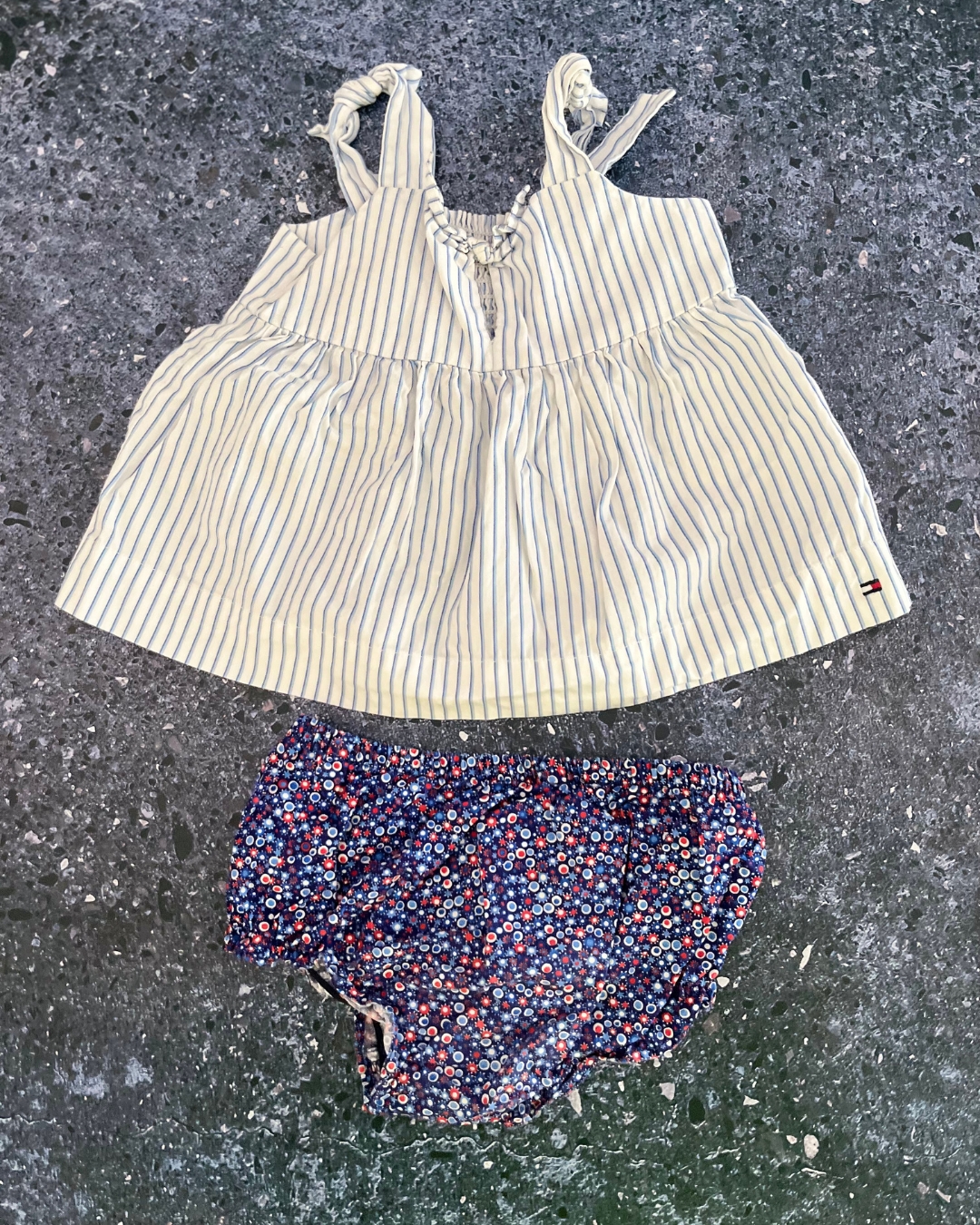 Tommy Hilfiger striped dress and blue galaxy bloomer 2Y