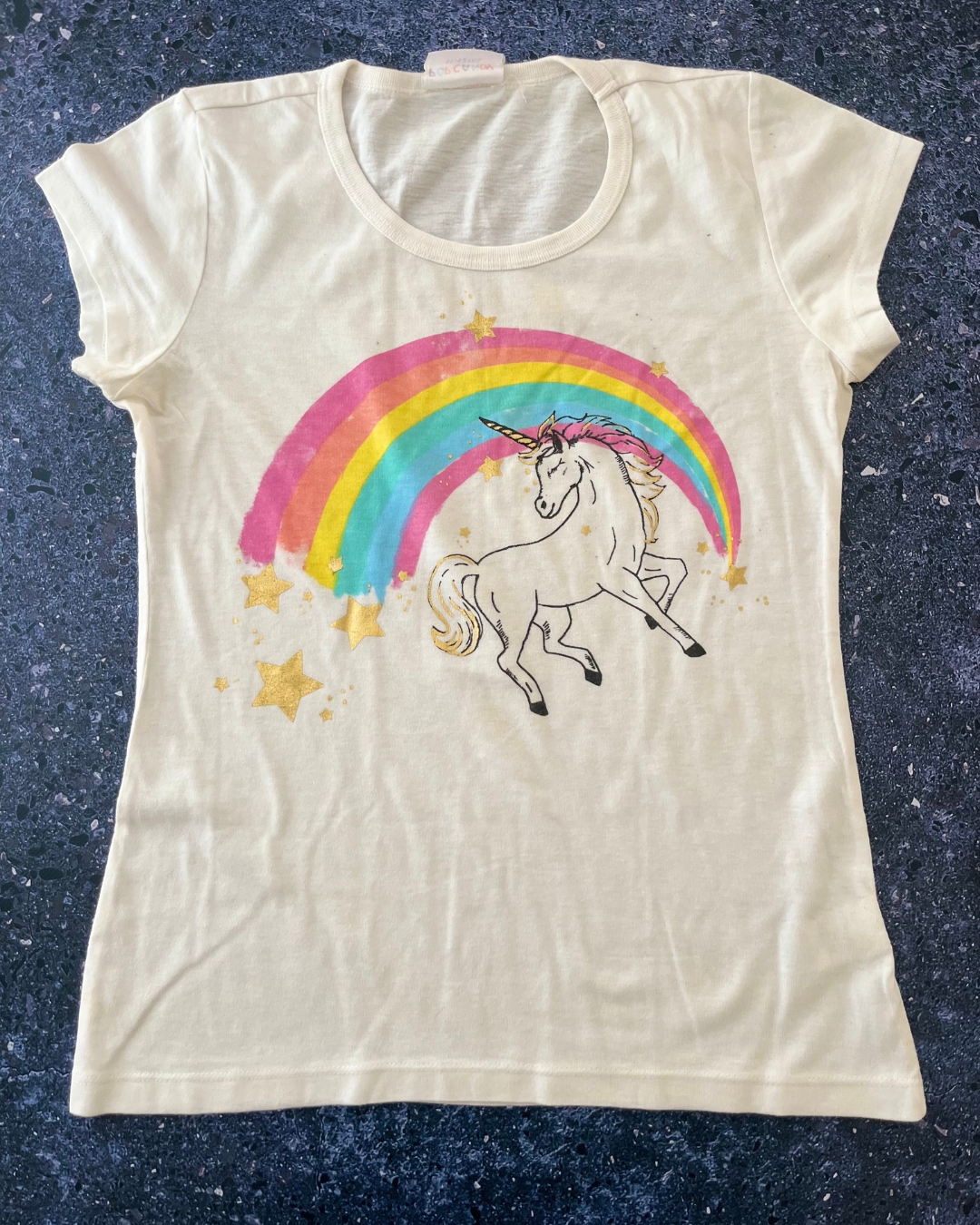 Pop Candy white unicorn rainbow T shirt 11/12Y