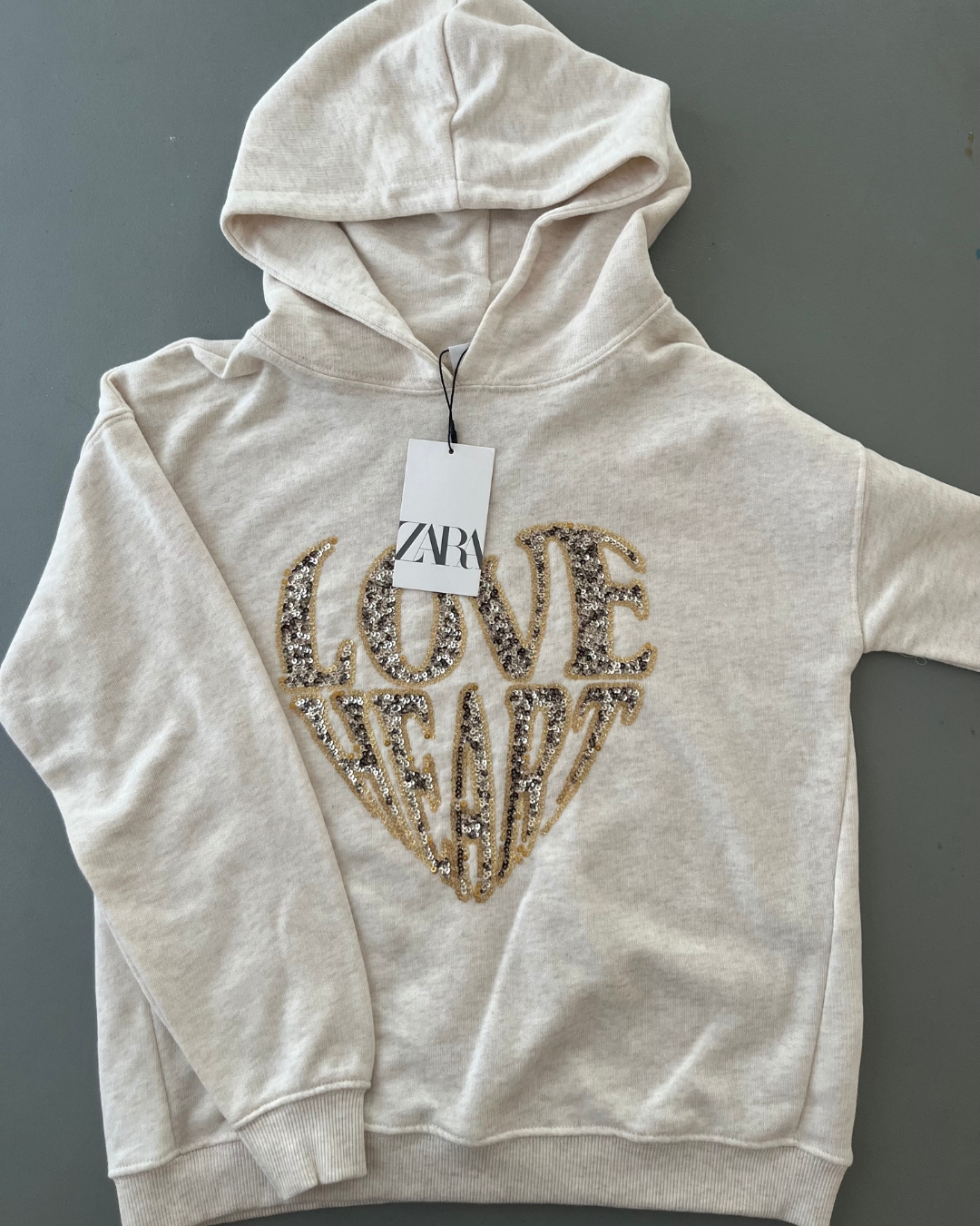 *NEW* Zara beige Love Heart sequin sweater 11/12Y