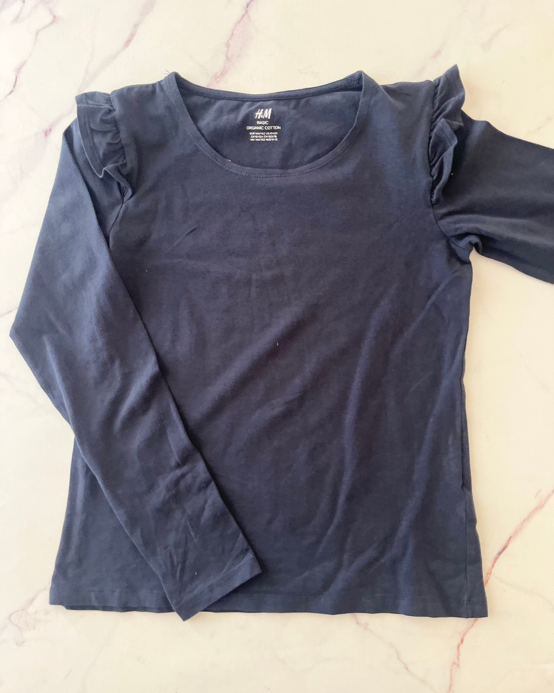 H&M navy long sleeve frilly top 10/12Y