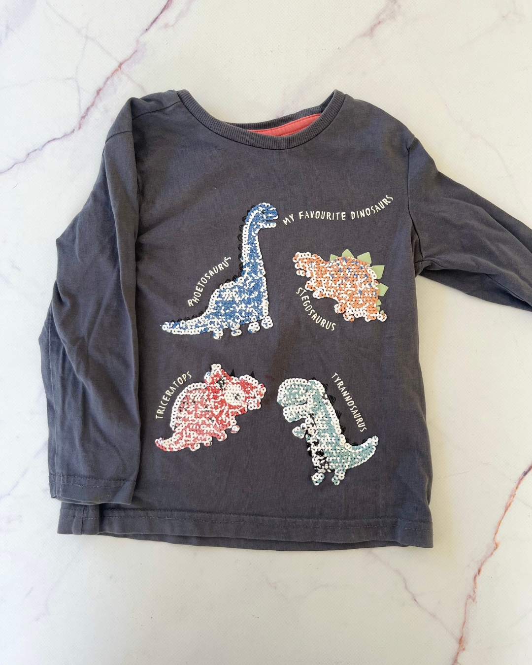 Nutmeg grey sequin dinosaur long sleeve T shirt 2/3Y