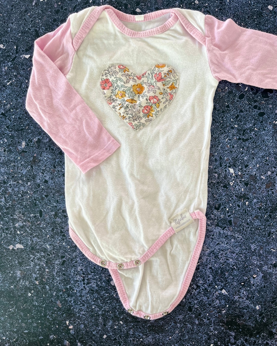 Rosie Bee white and pink heart baby grow 3/6M