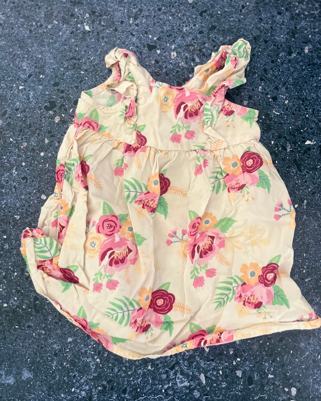 Ruffle Butts beige floral dress 12/18M