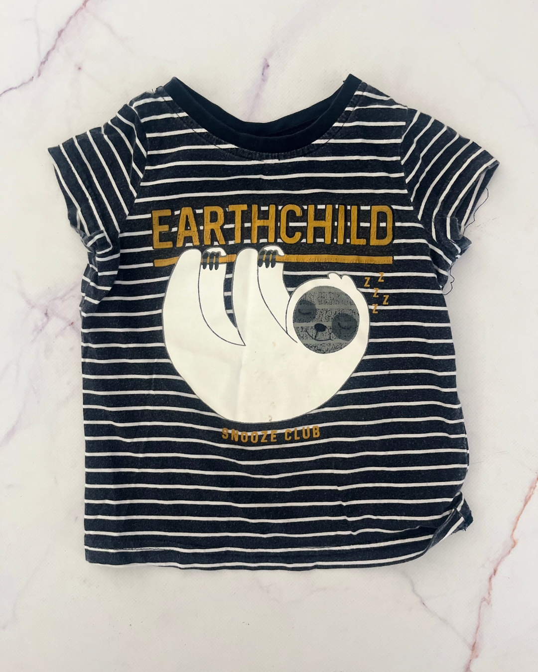 Earth Child blue striped sloth T shirt 2/3Y