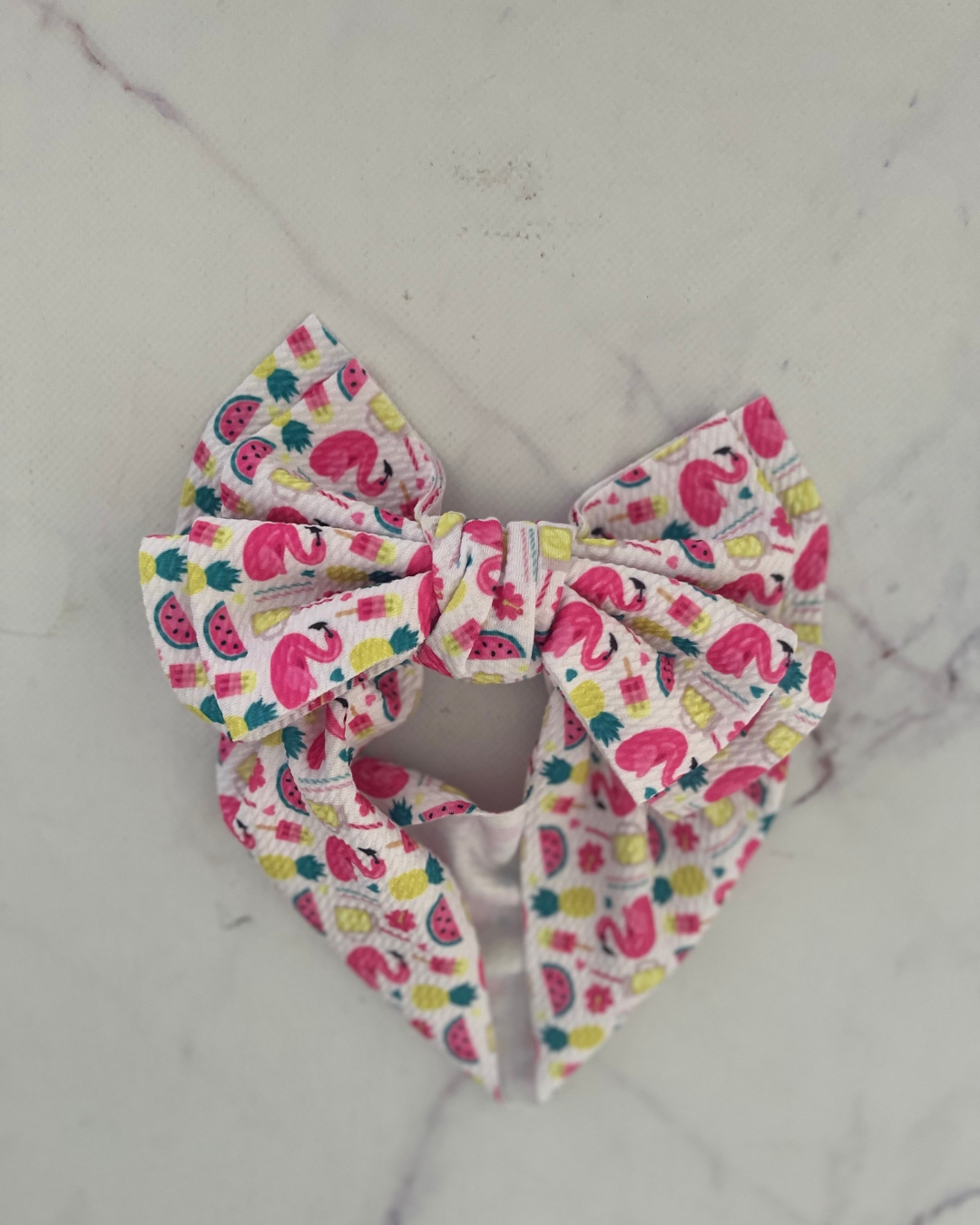 White and pink bow flamingo headband