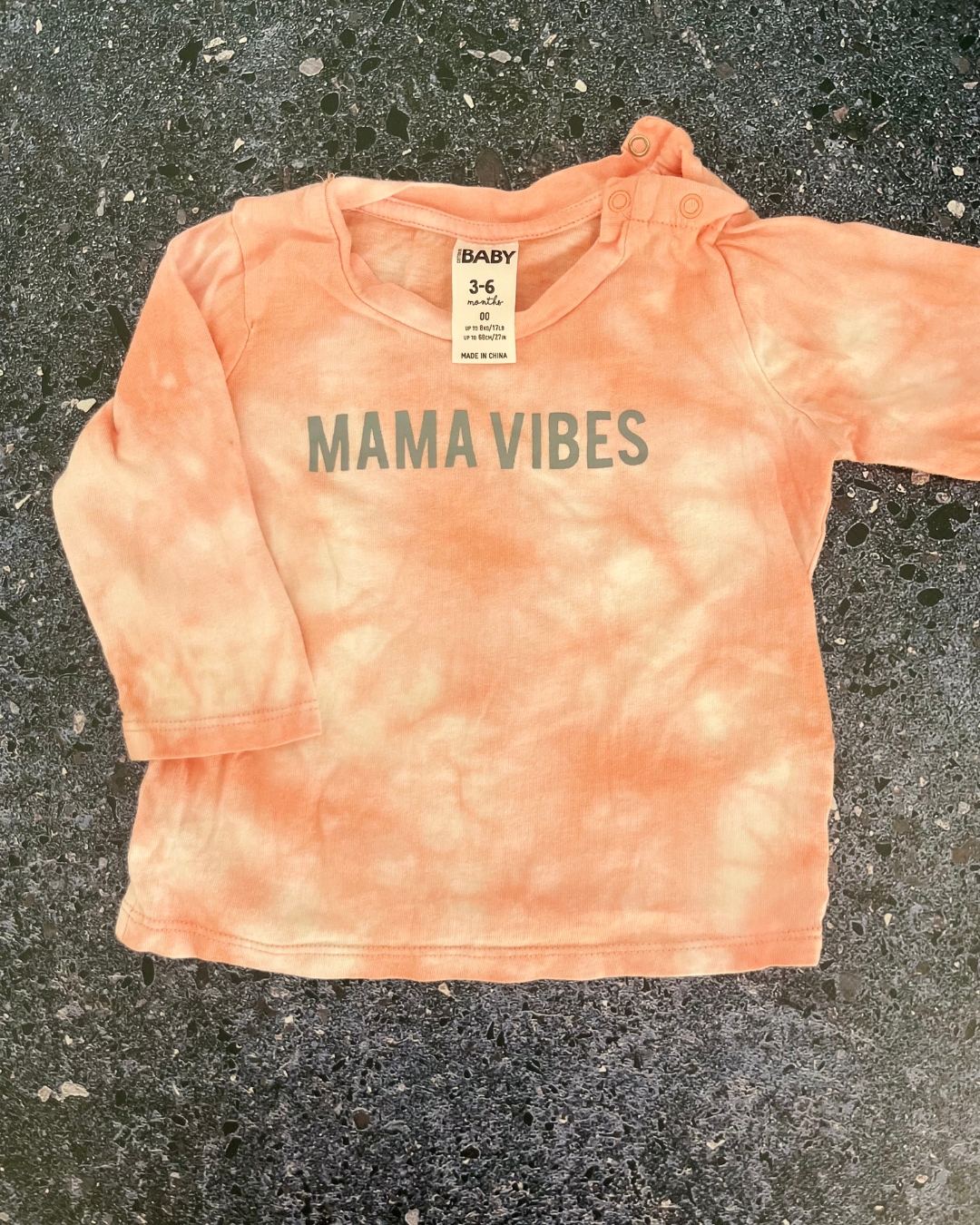 Cotton On orange tie dye Mama Vibes long sleeve T shirt 3/6M