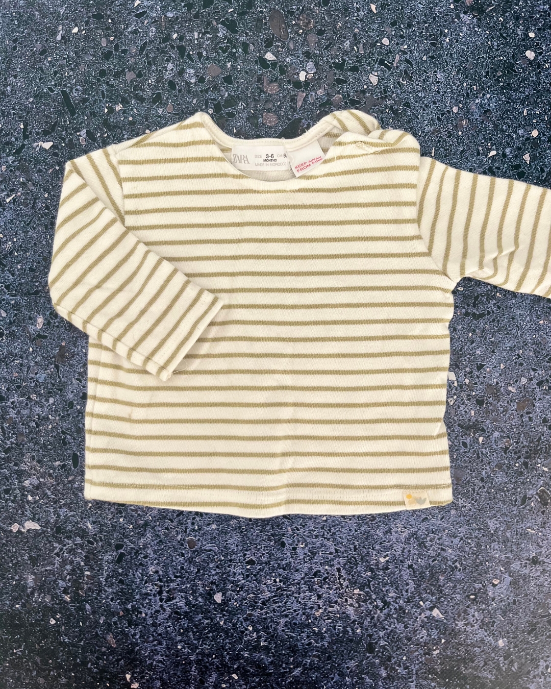 Zara white and green striped sweater 3/6M