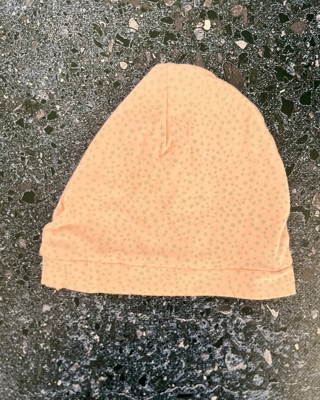 One Two Three peach spotty beanie 12/18M