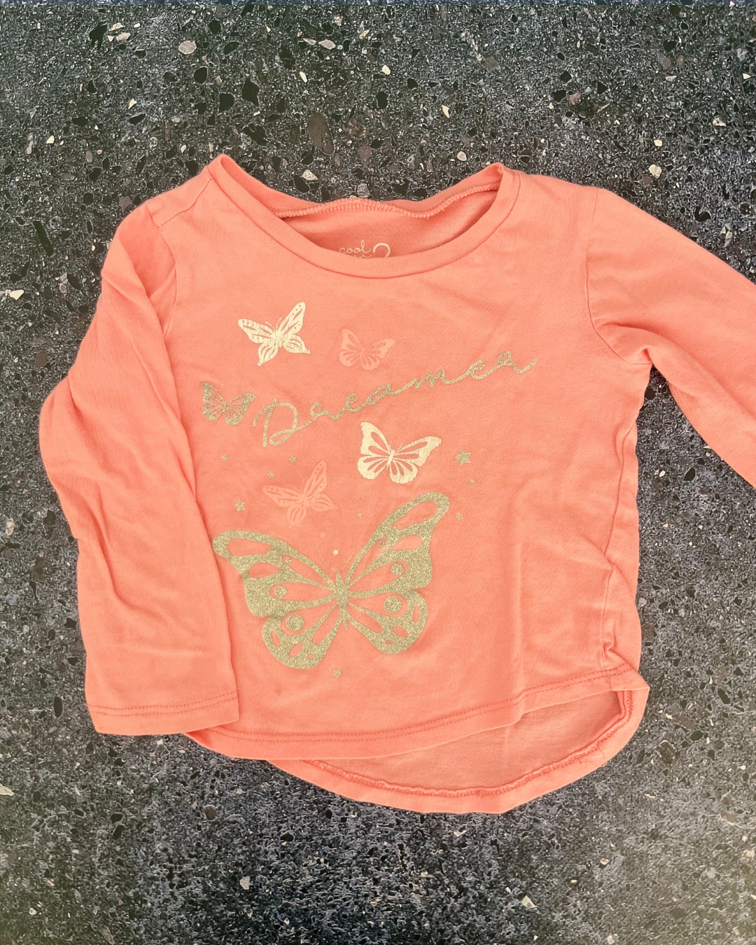 Woolworths pink butterfly long sleeve T shirt 2Y