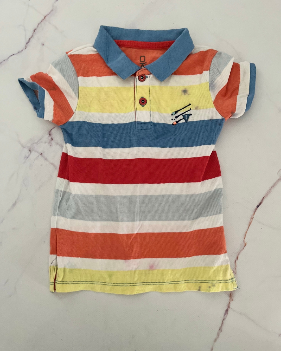 Obaidi red, blue, yellow and orange striped golfer 3/4Y