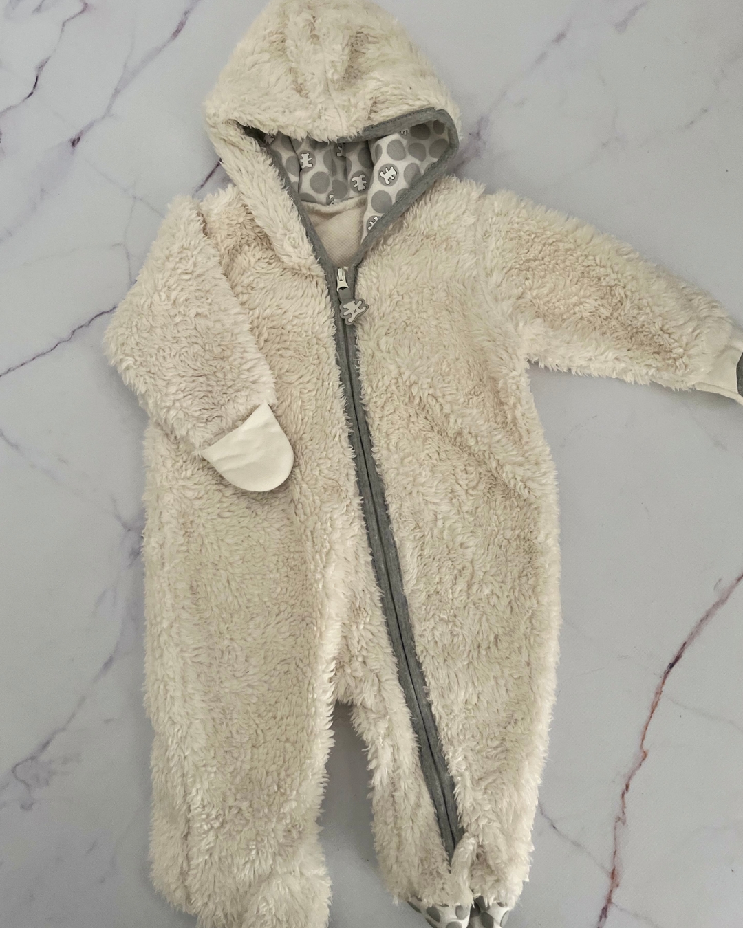 Woolworths white fleece onesie 1/3M