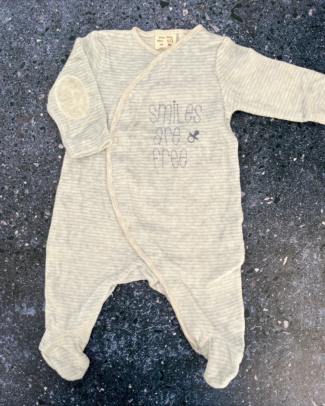Zara blue and white striped Smiles are Free onesie Newborn