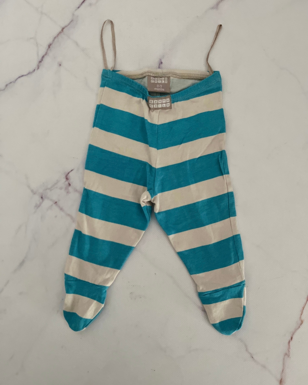 Earth Child beige and blue striped pants 0/3M