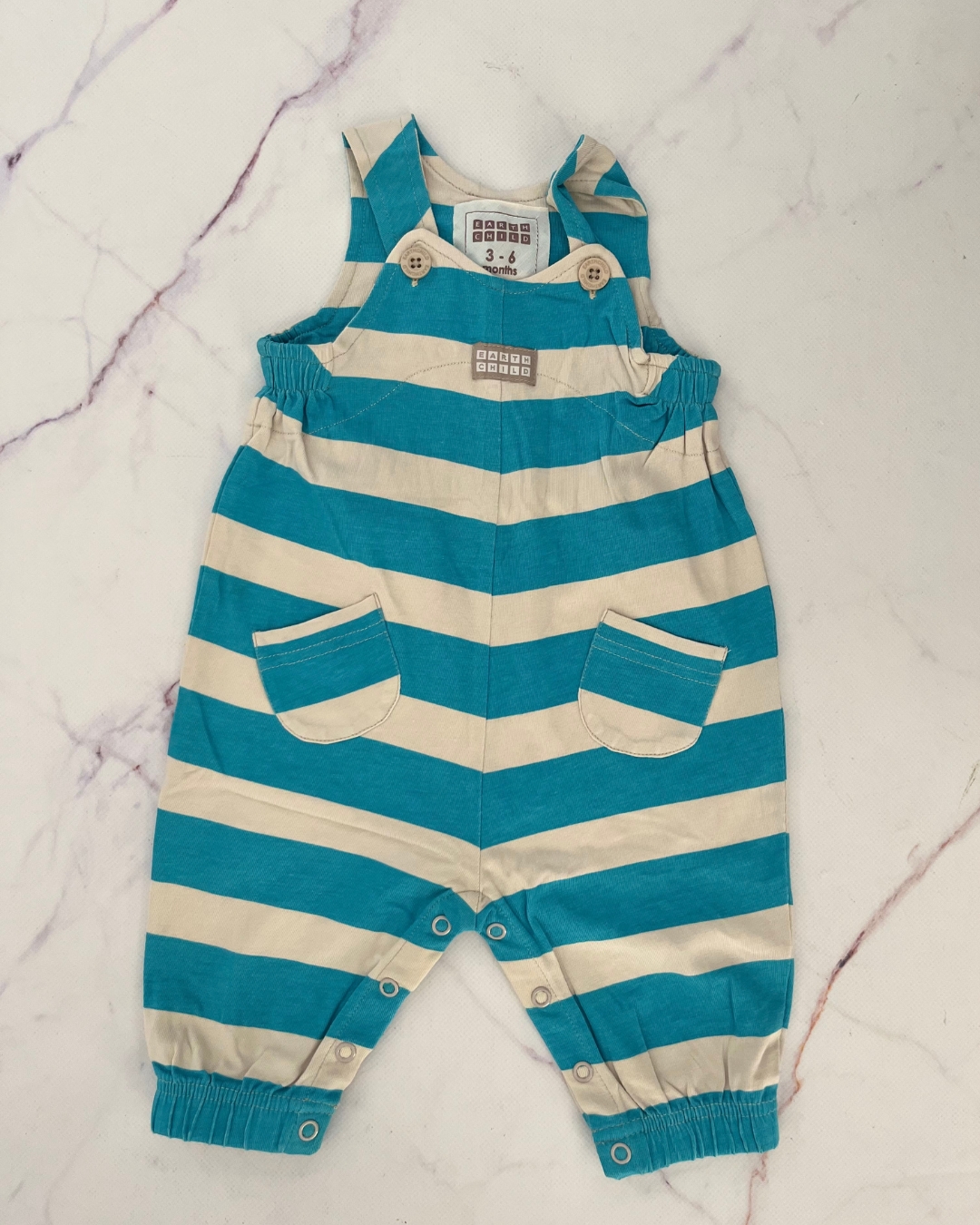 Earth Child blue and beige striped romper 3/6M