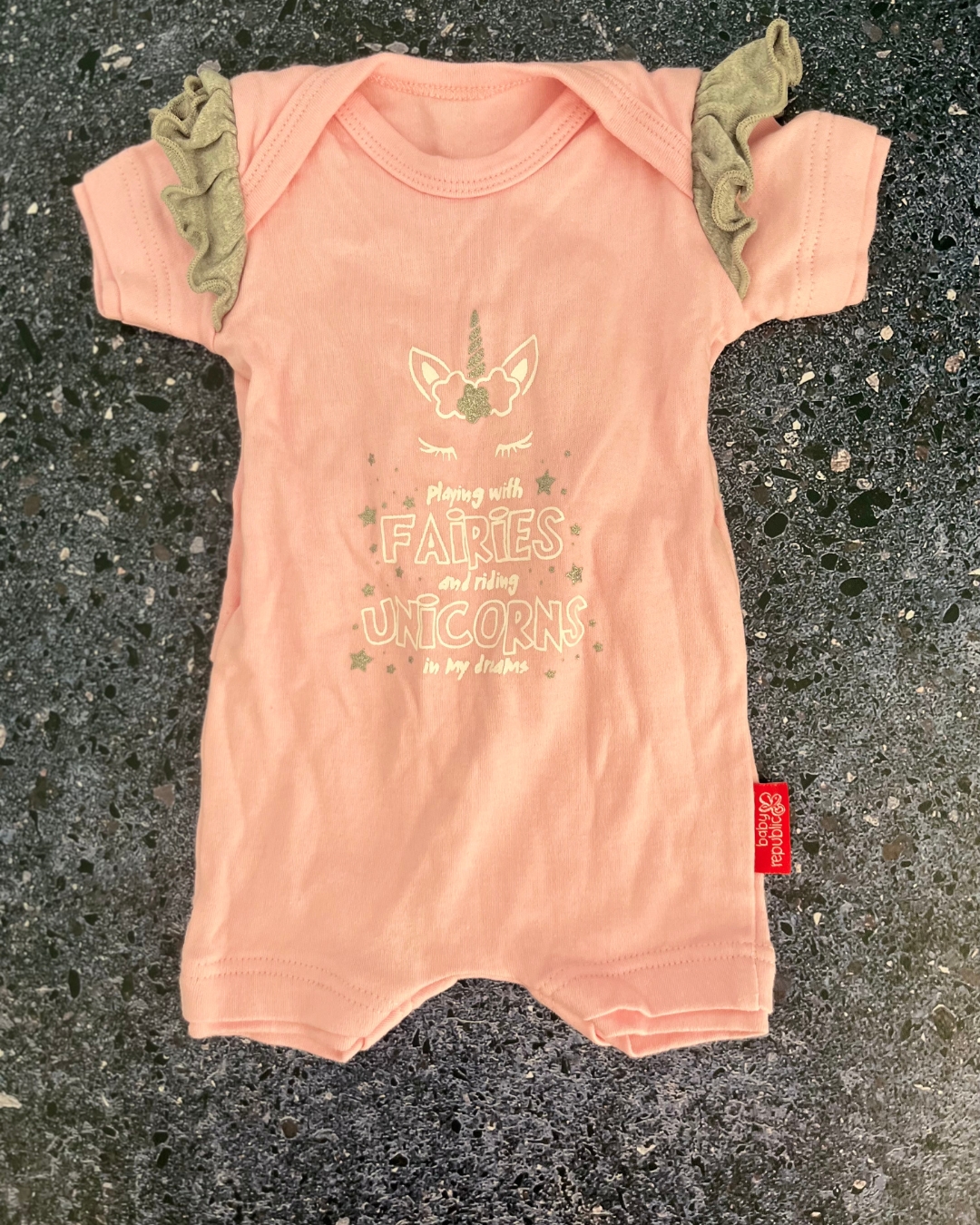 Baby Republic pink Fairies & Unicorns romper 1/3M