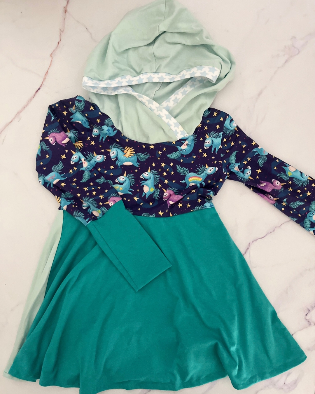 Purple and turquoise unicorn dress 3/6Y