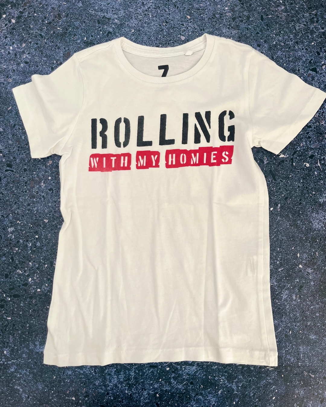Cotton On white Rolling with My Homies T shirt 7Y