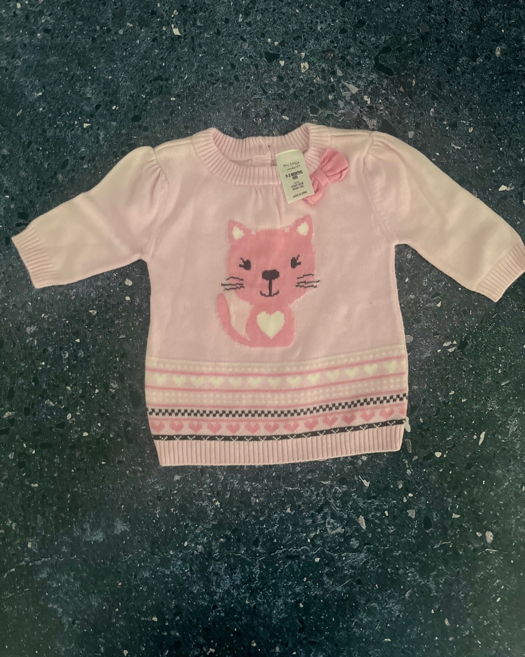 Tiny Little Wonders pink kitty sweater 0/3M