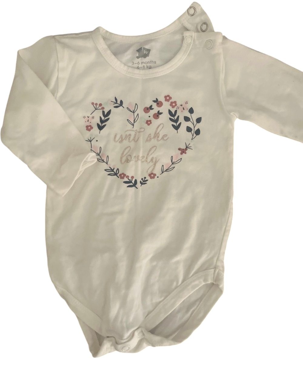 Woolworths white Isn't She Lovely baby grow 3/6M