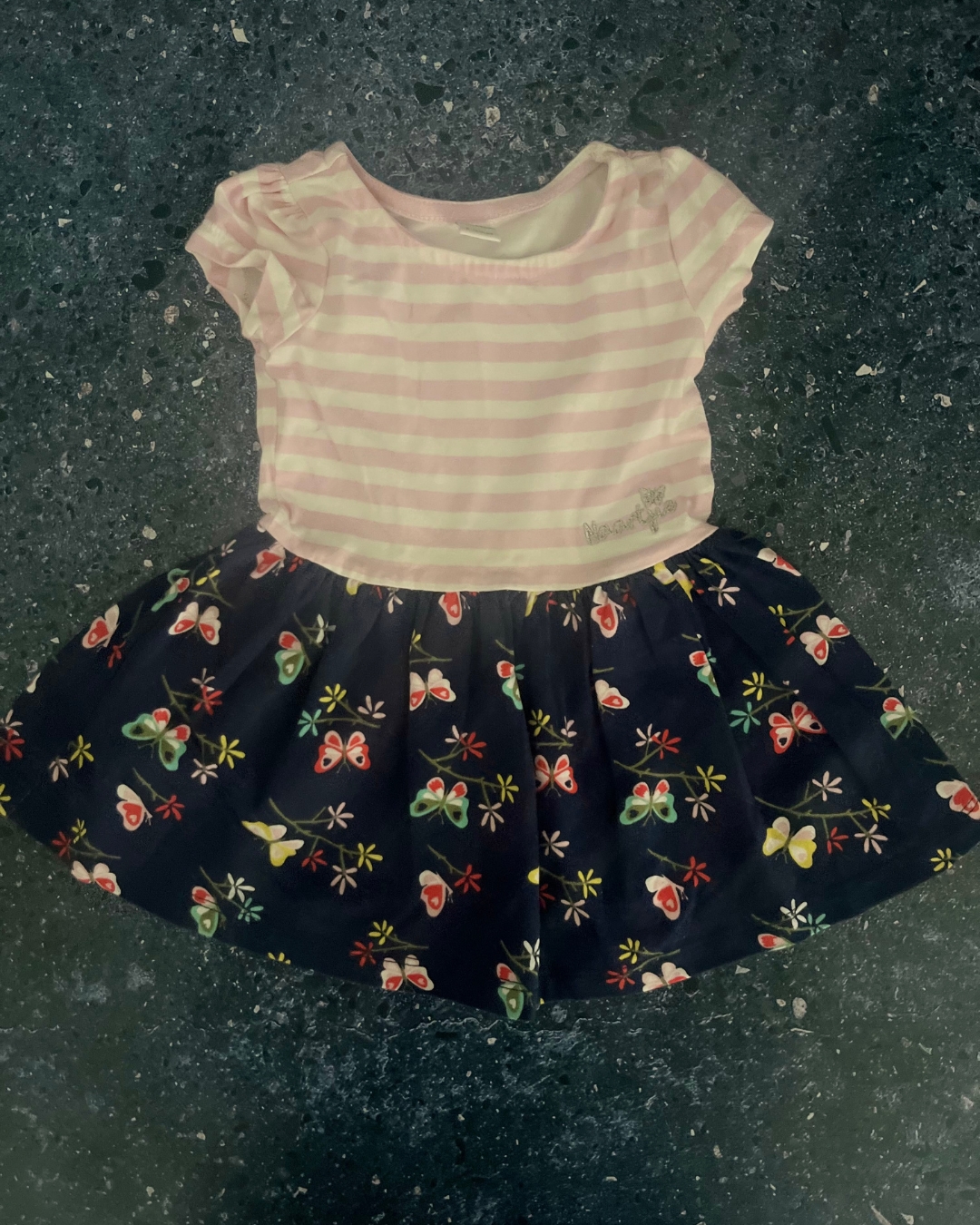 Naartjie pink and white striped two toned blue butterfly dress 6/12M