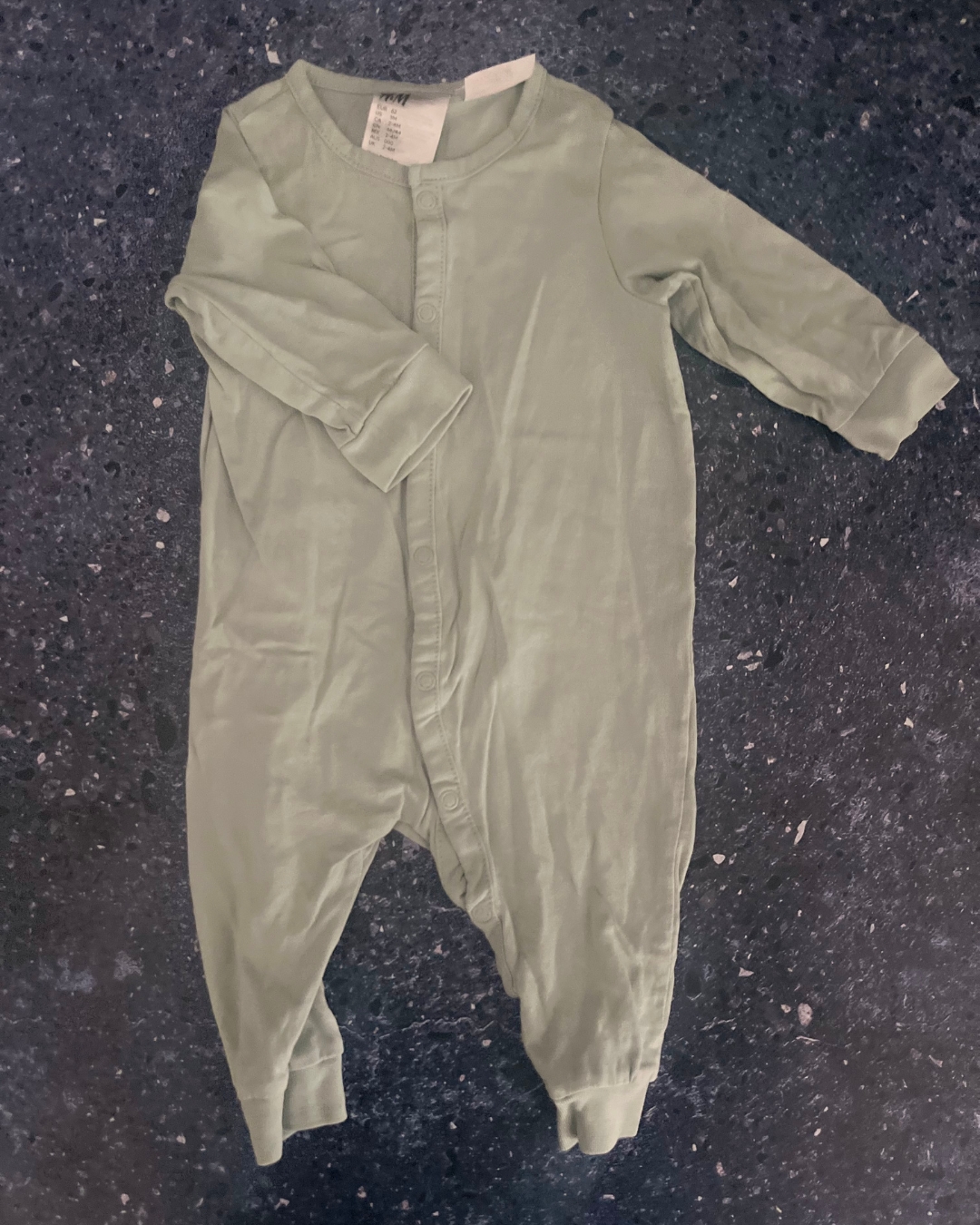 H&M green button up onesie 2/4M