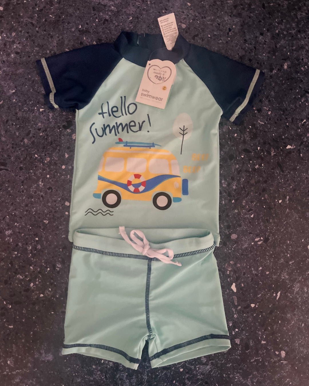 *NEW* Clicks turquoise Hello Summer rash vest and pants 3/6M