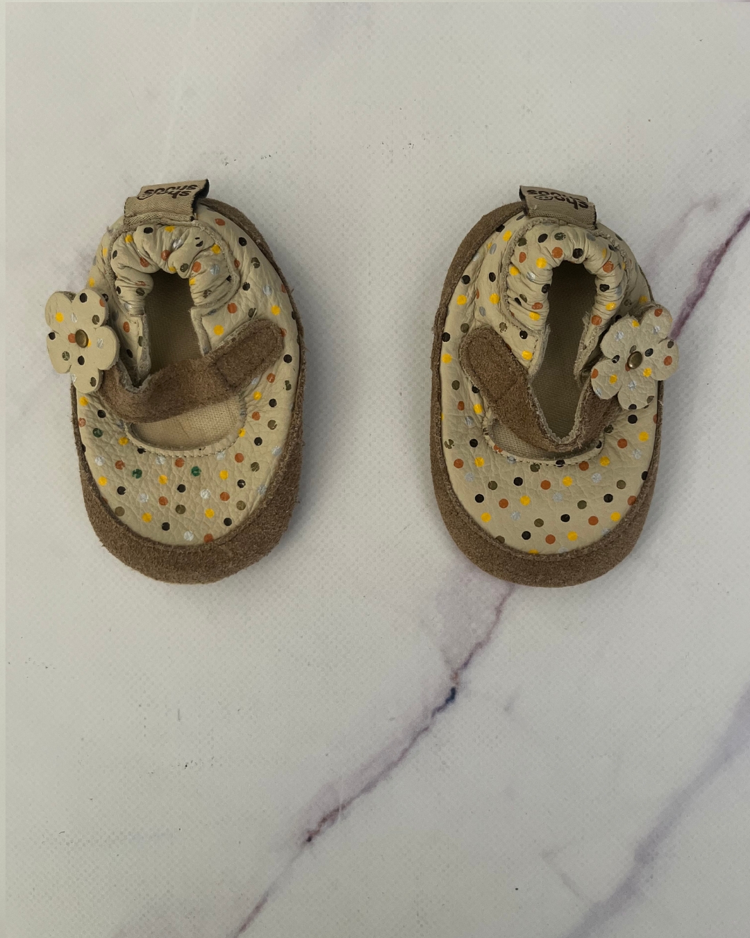 Shooshoos beige polka dot shoes 0/6M