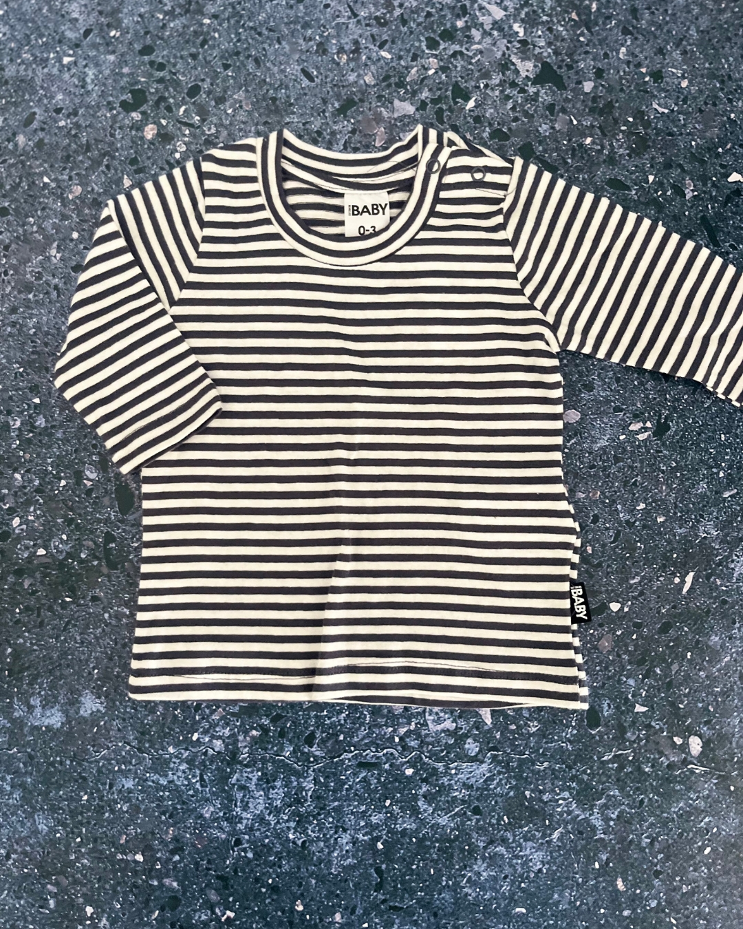 Cotton On black and white striped long sleeve T shirt 0/3M