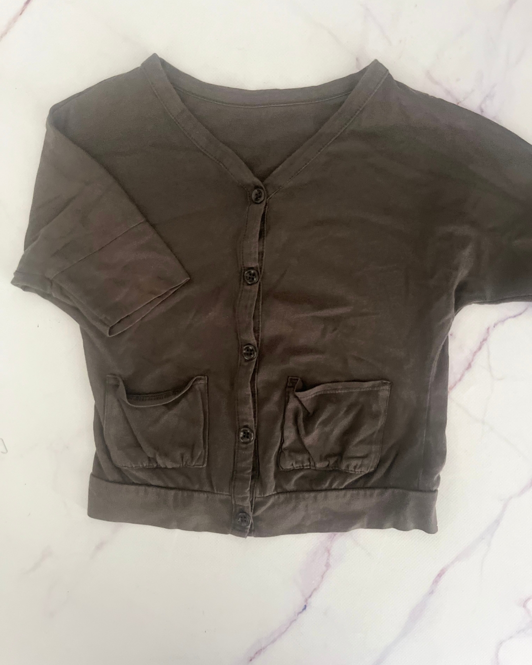 Woolworths charcoal button up top 3/4Y