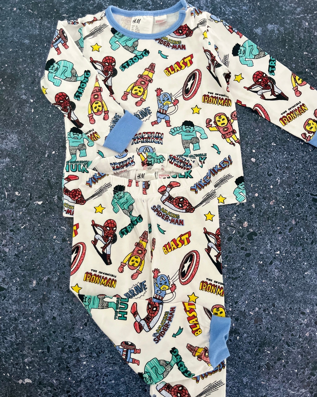 H&M white Ironman pajama set 9/12M