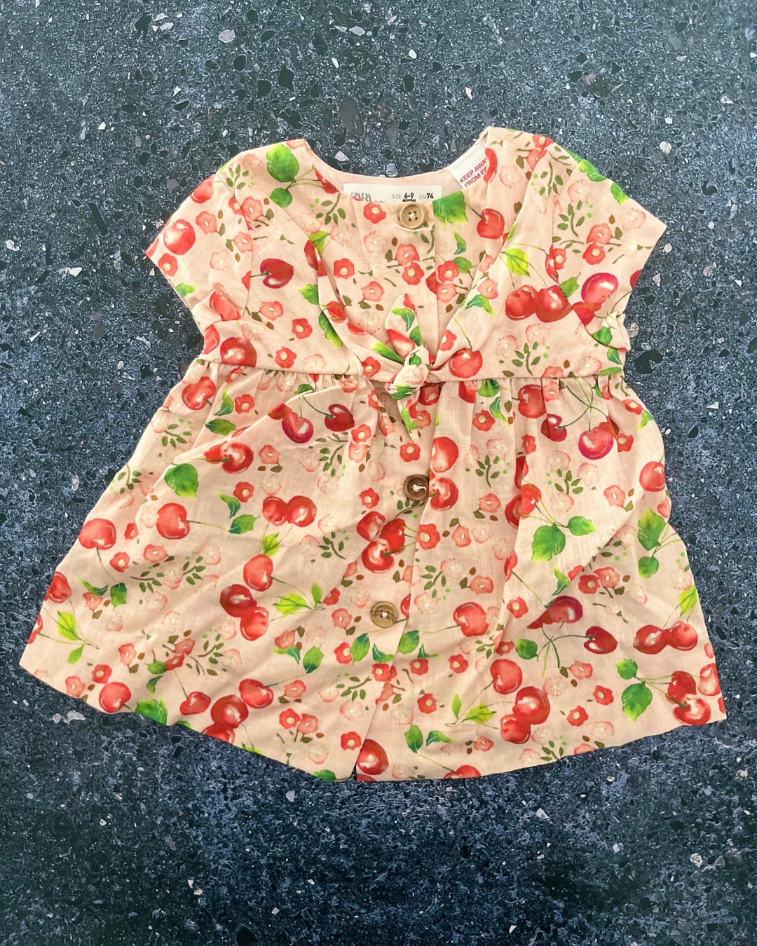 Zara pink cherries dress 6/9M