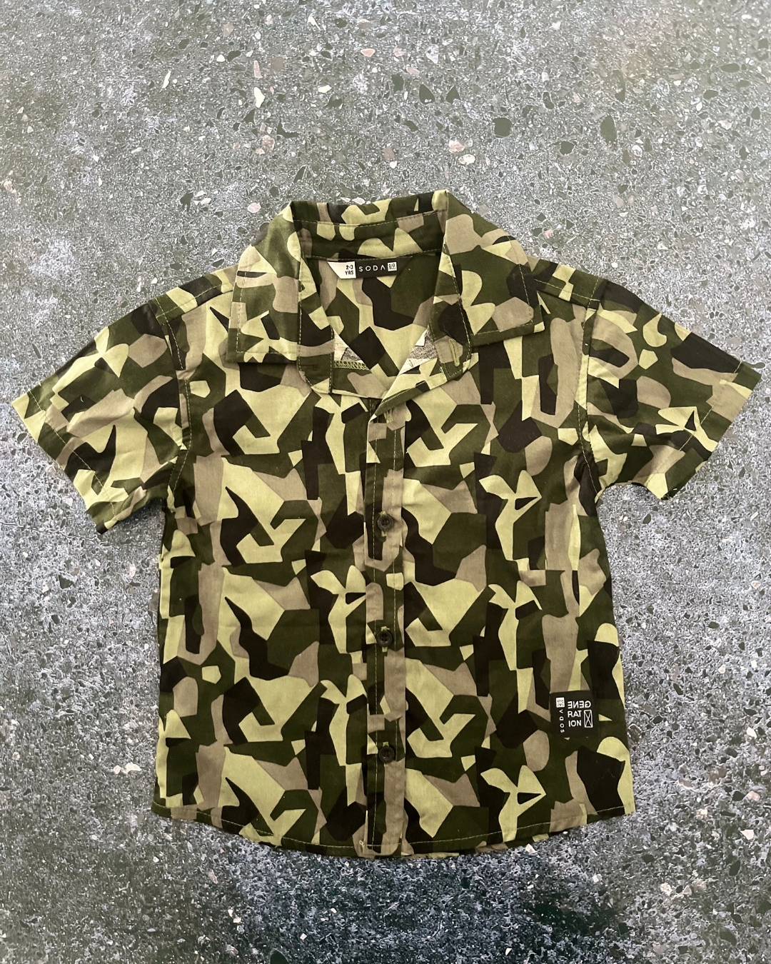 Soda Bloc green camo collared shirt 2/3Y
