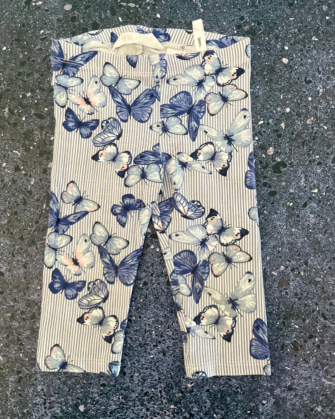 H&M grey striped blue butterfly pants 2/3Y