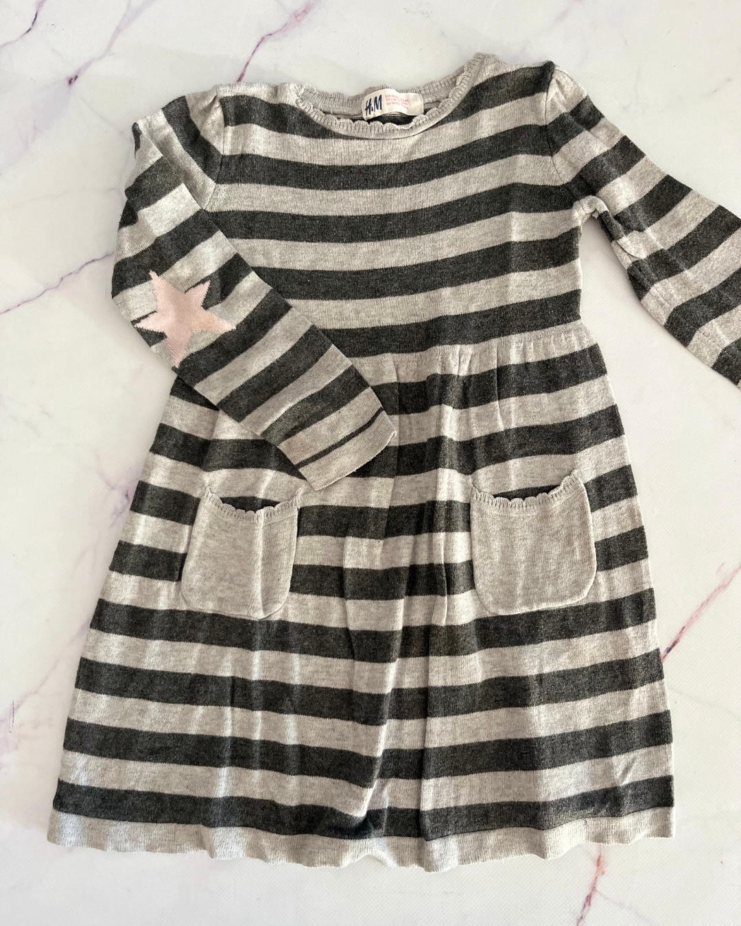 H&M grey and black striped dress 2/4Y