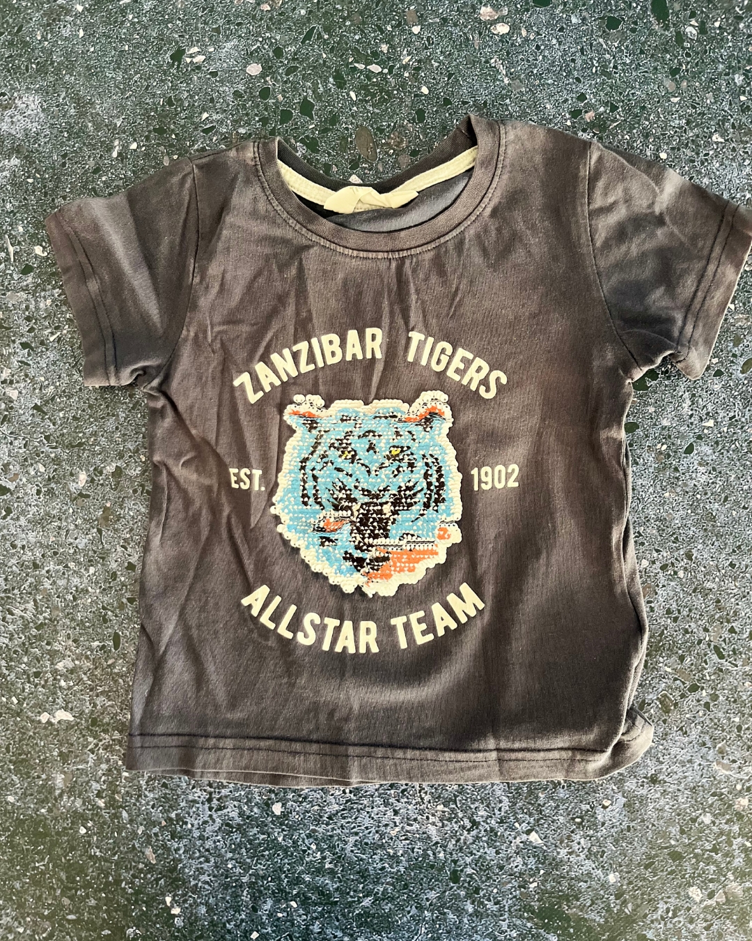 H&M blue Zanzibar tigers T shirt 3/4Y