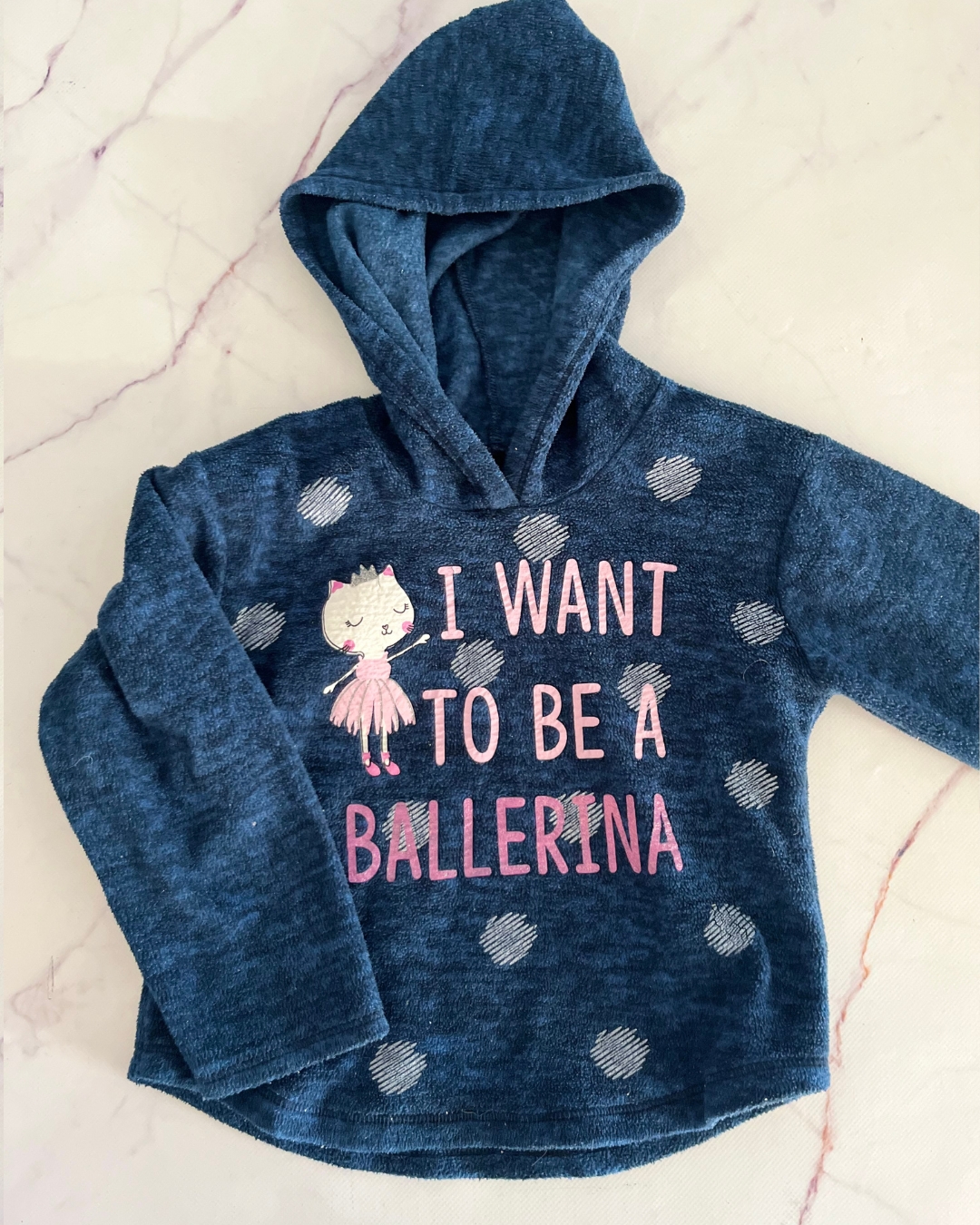 Woolworths blue fleece I want to be a Ballerina hoodie 5Y