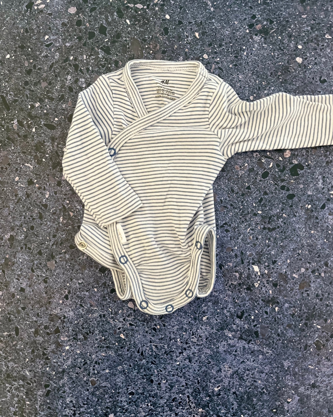 H&M blue and white striped baby grow 0/1M