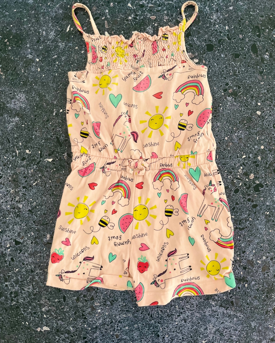 George pink rainbows romper 3/4Y