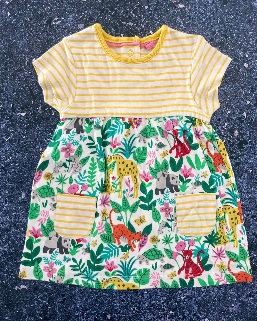 Baby Boden yellow striped jungle dress 3/6M