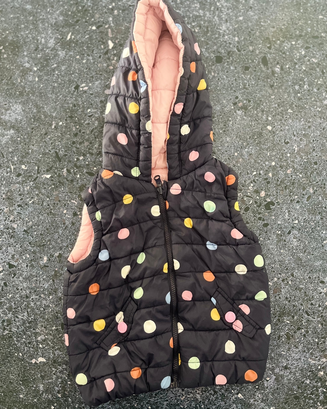 Blue polka dot puffer sleeveless jacket 12/18M