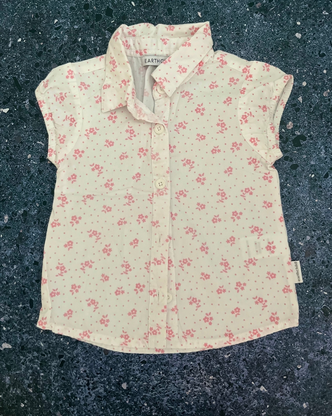 Earth Child white floral collared shirt 6/12M