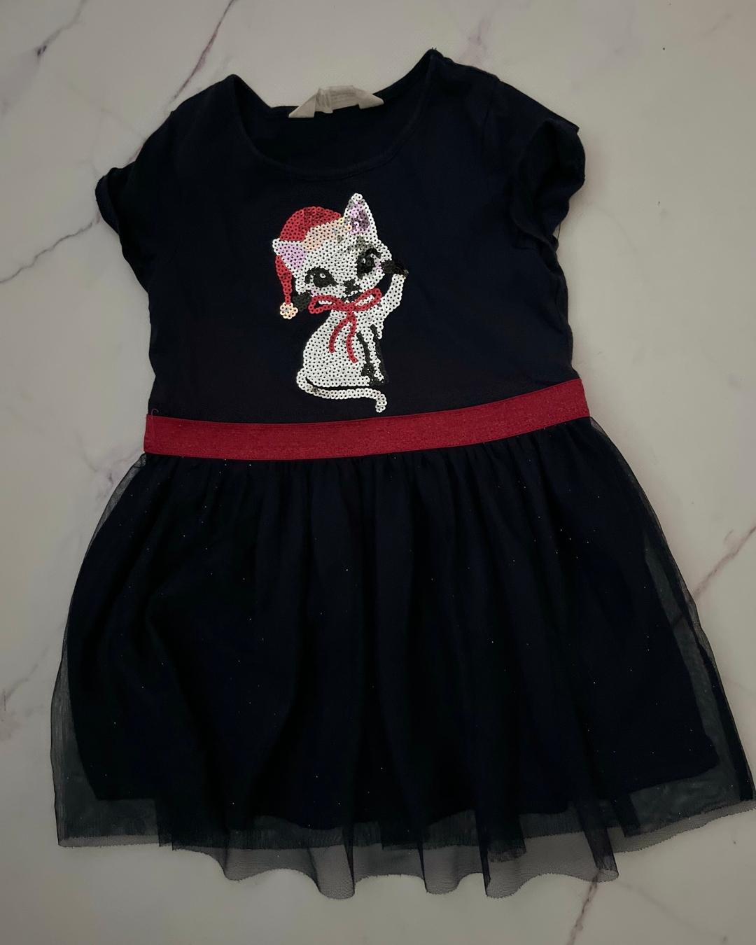 H&M blue sequin kitty dress 2/4Y
