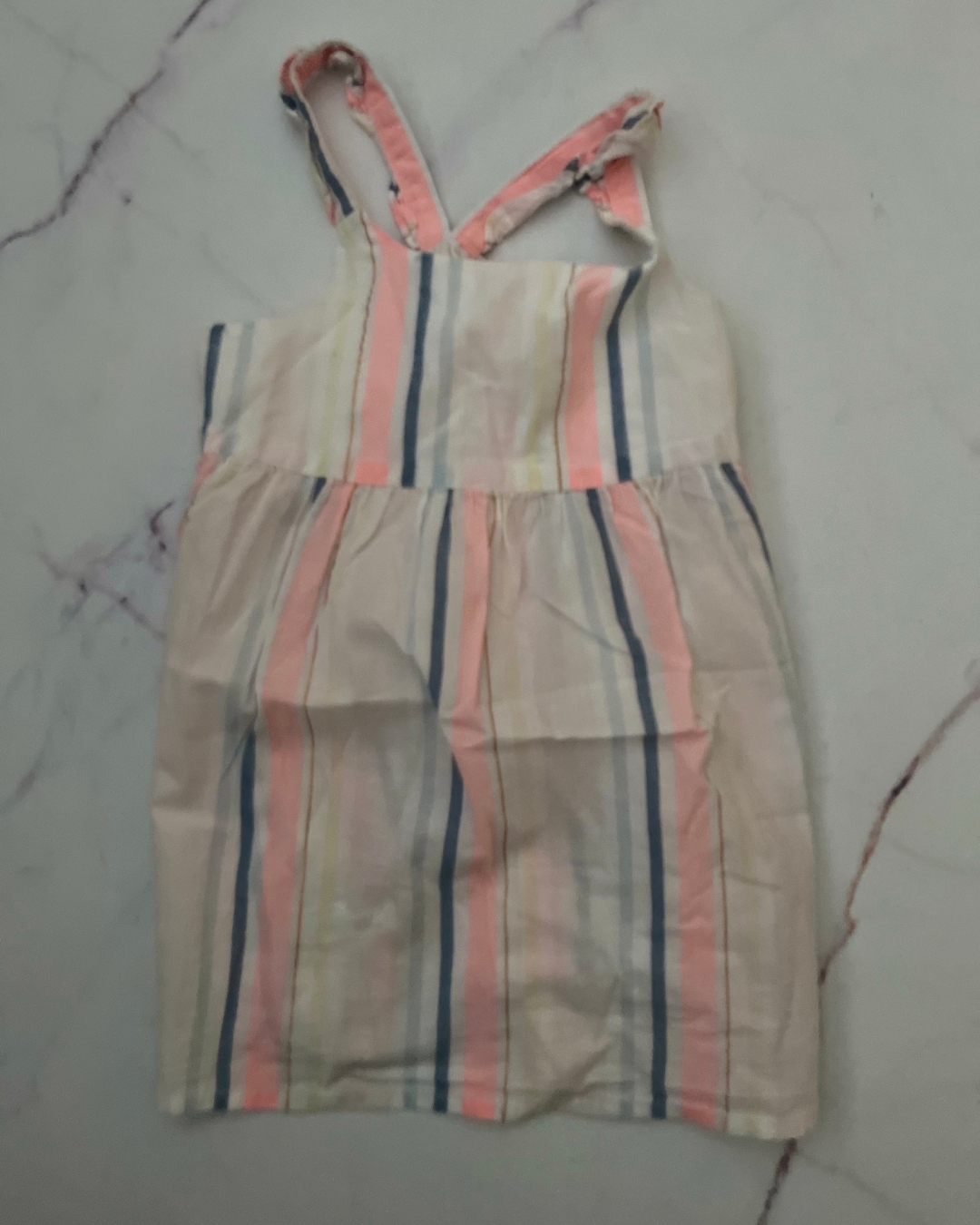 Woolworths white, pink, blue and gold striped dress 18/24M