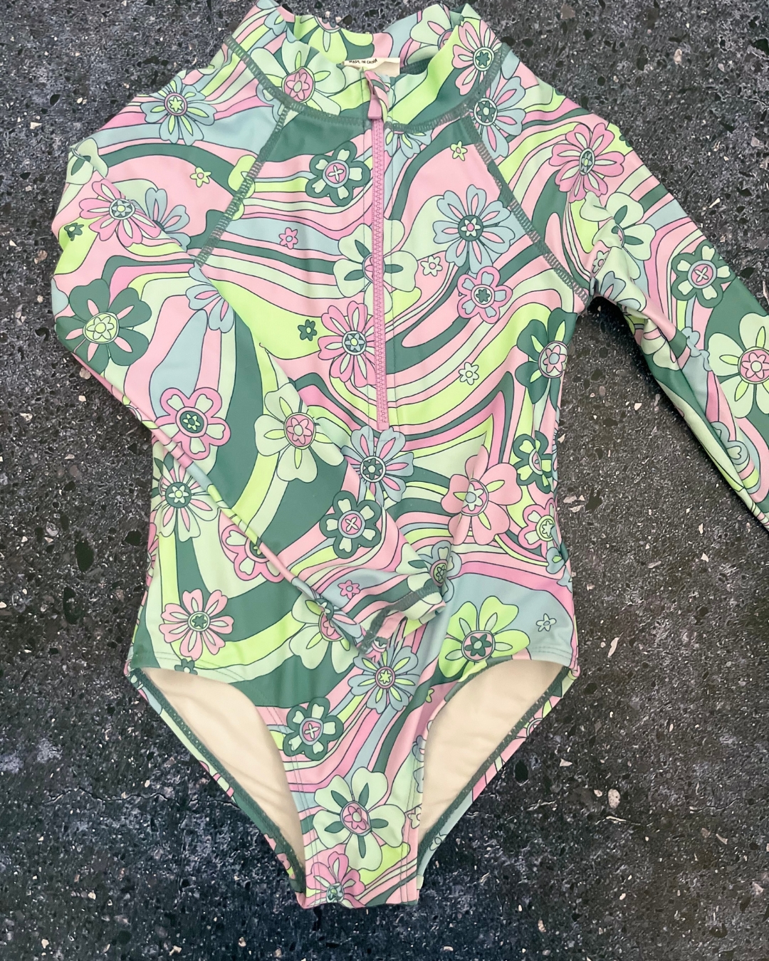 Cotton On purple and green floral swimming costume 6Y