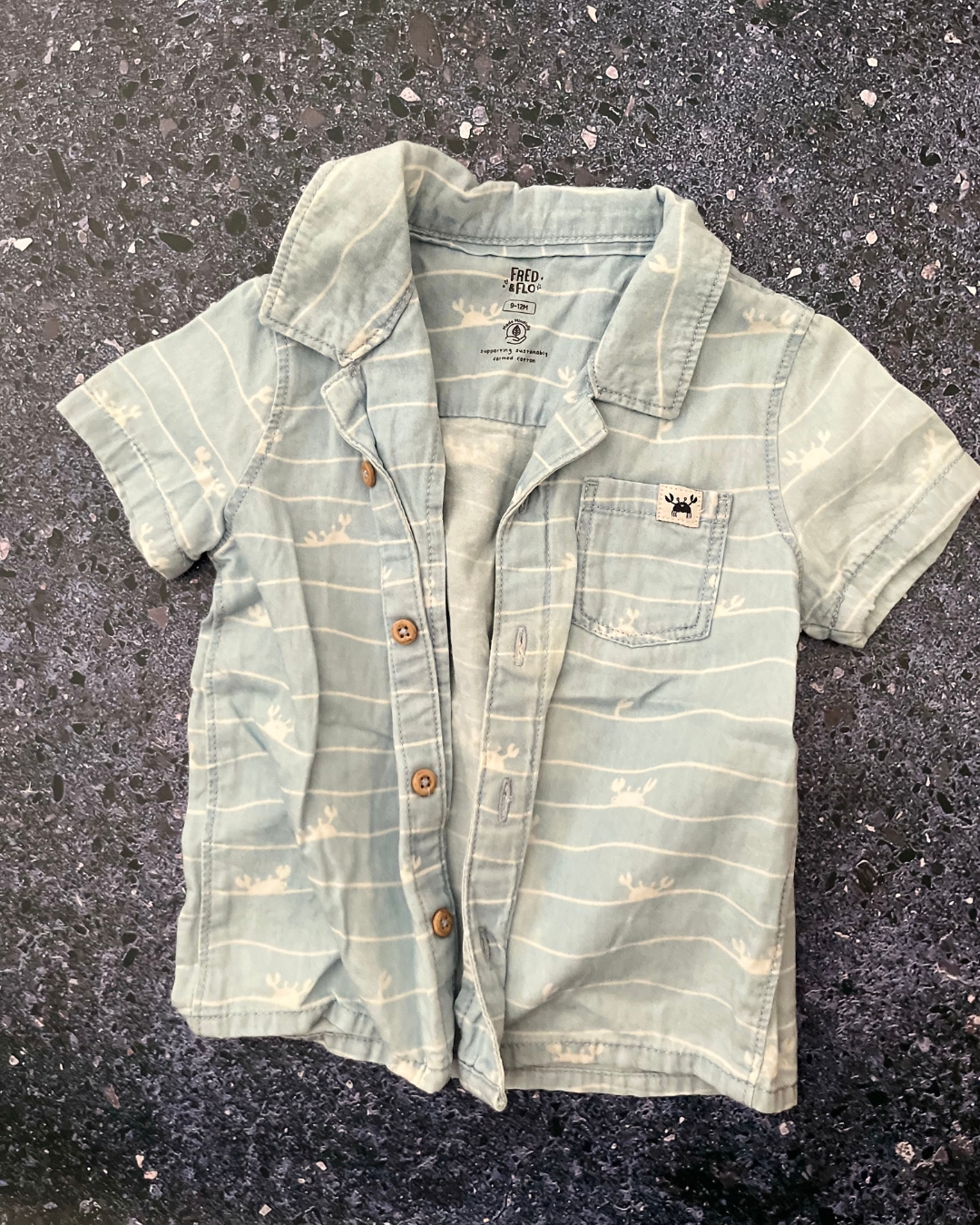 Fred & Flo blue crab collared shirt 9/12M