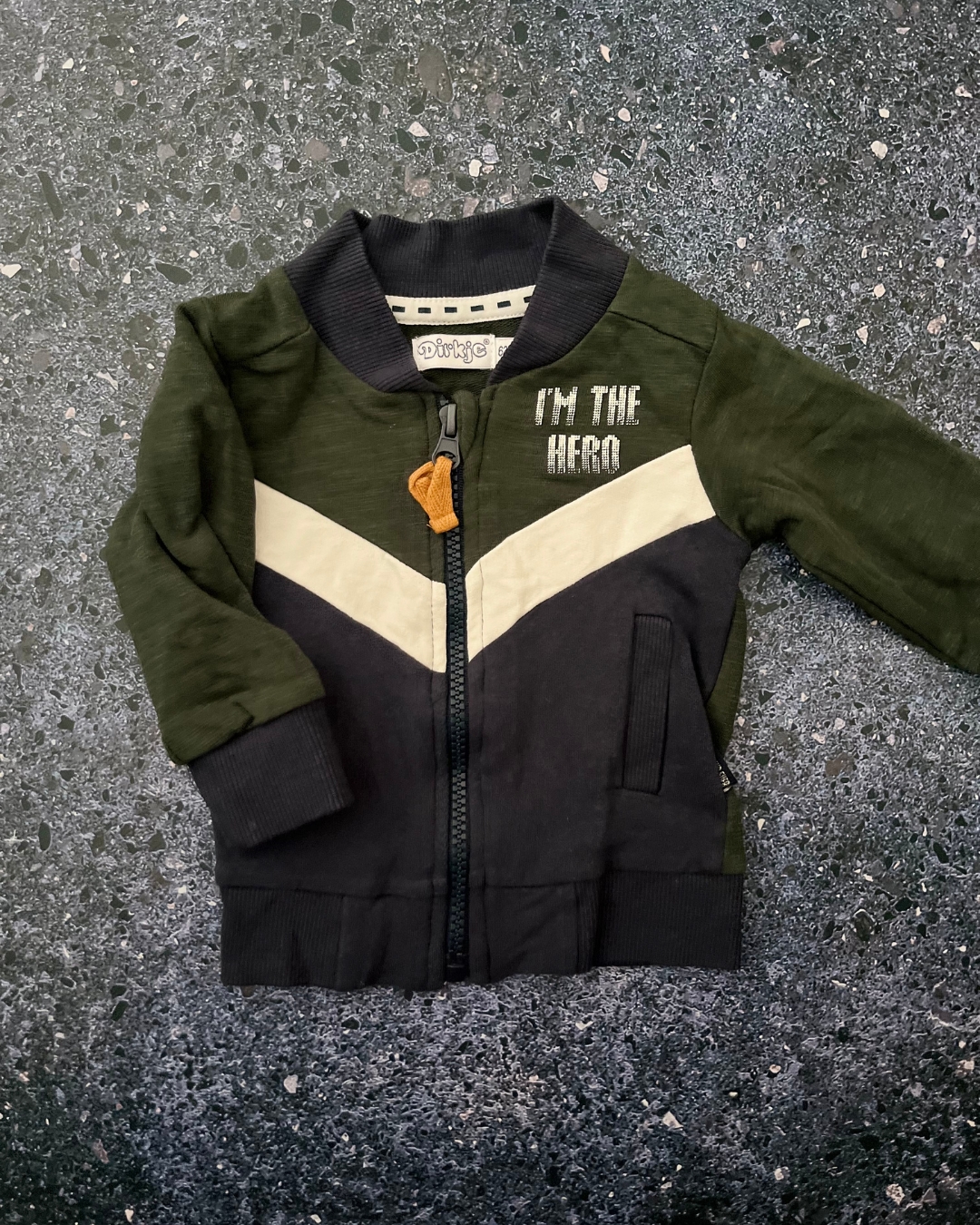 Dirkje green, white and blue I'm The Hero sweater 3M