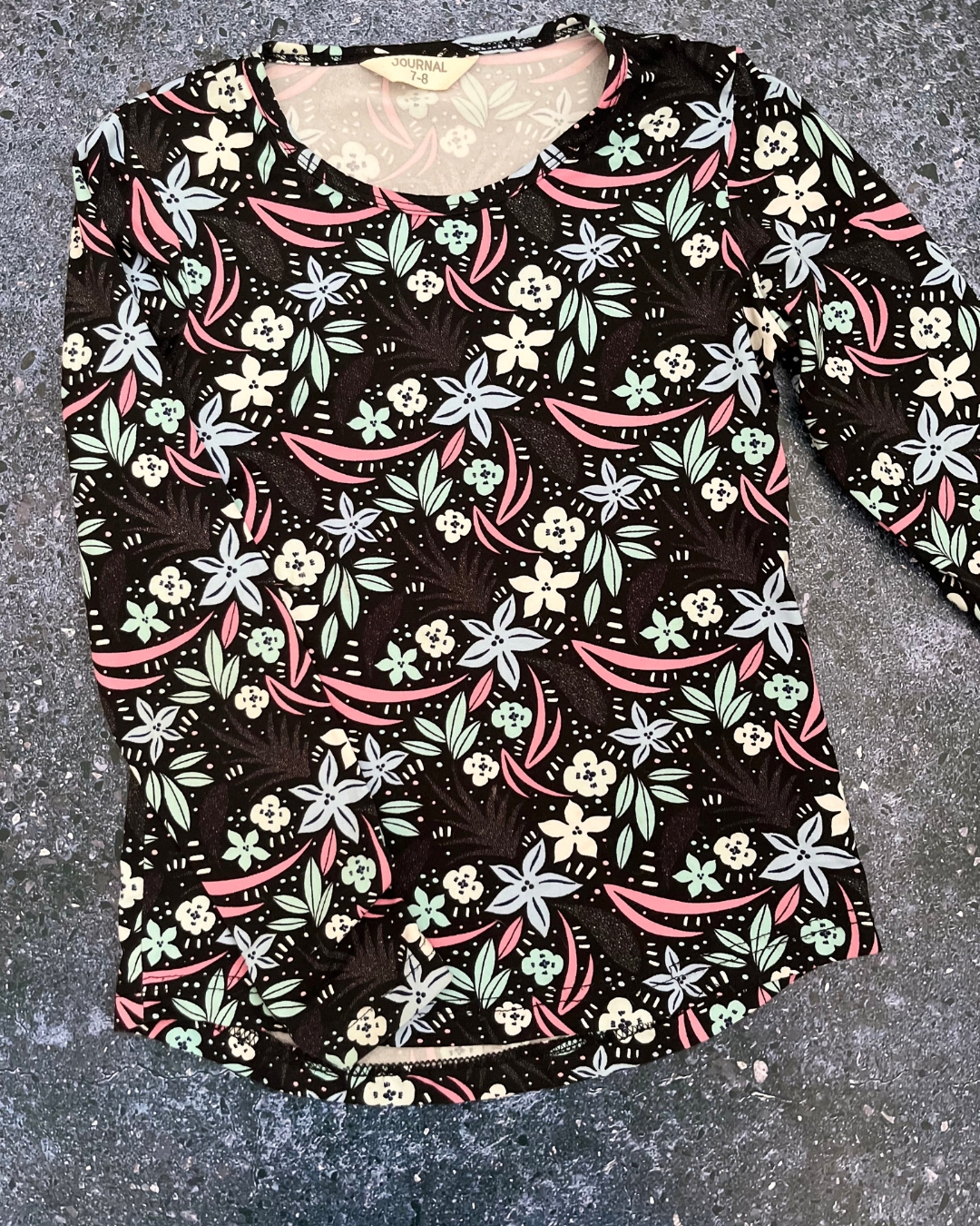Journal black floral long sleeve T shirt 7/8Y