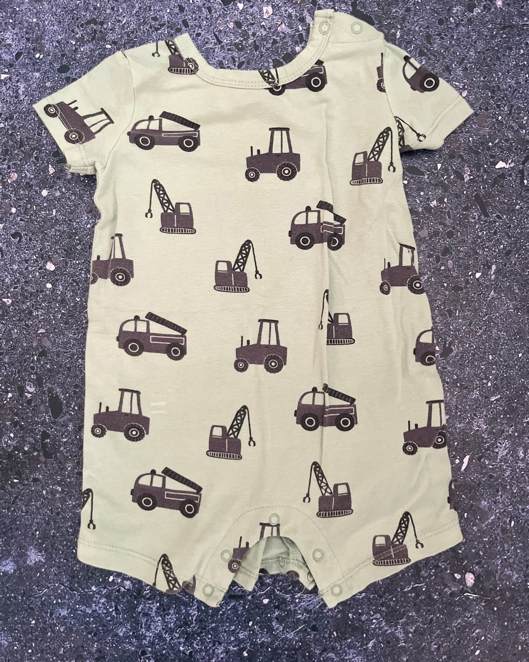 Cotton On green trucks romper 3/6M